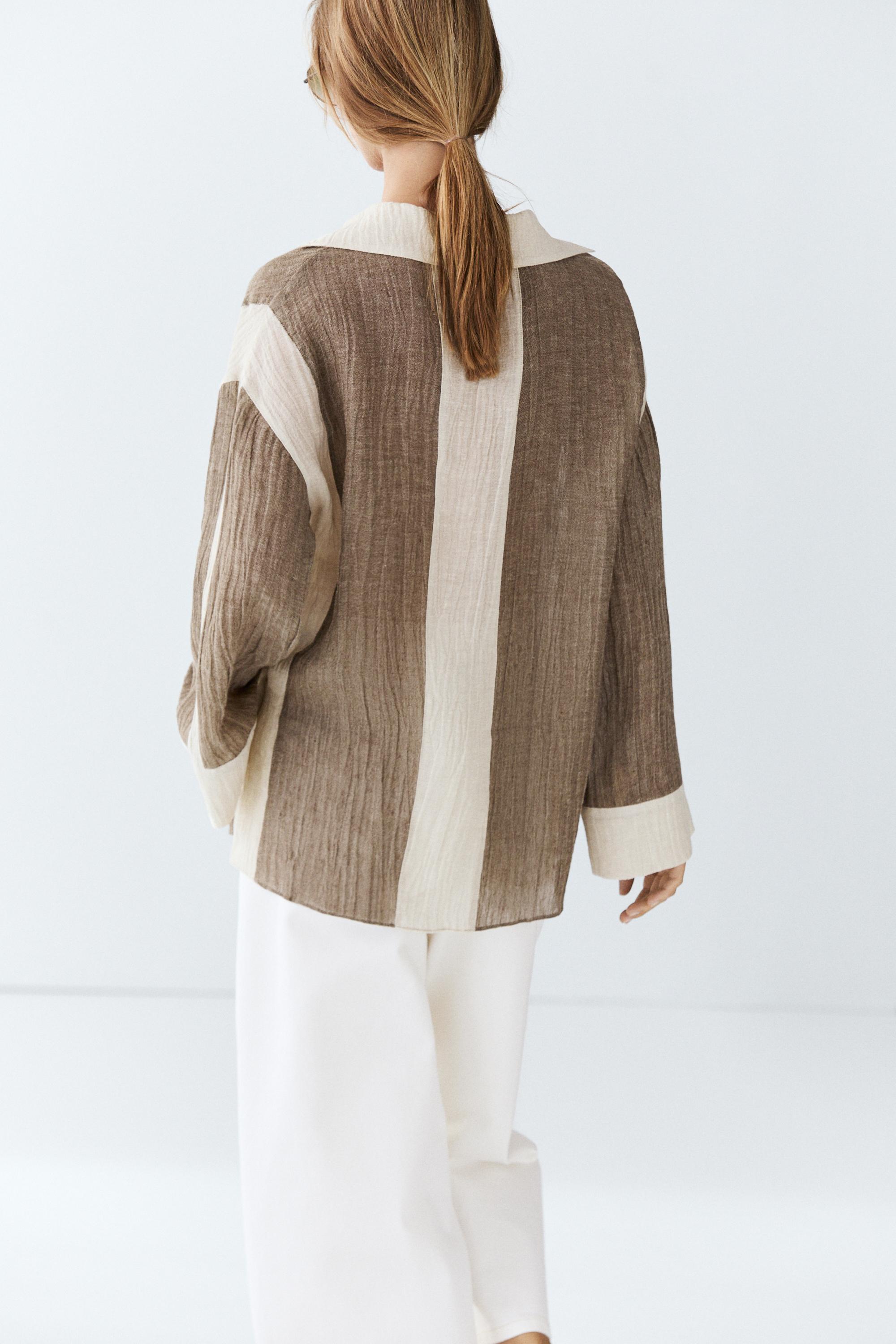 Flowing textured linen blend blouse